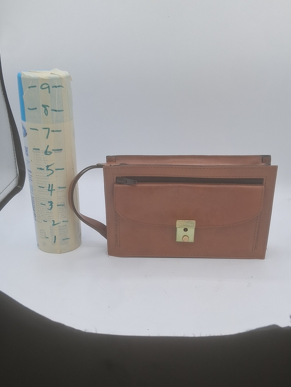 Men's Brown Leather Wrist Clutch with Front Pocket and Lock